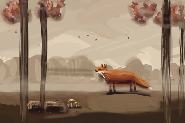 Fox in the Autumn Haze, a painting by Captain Underpaint